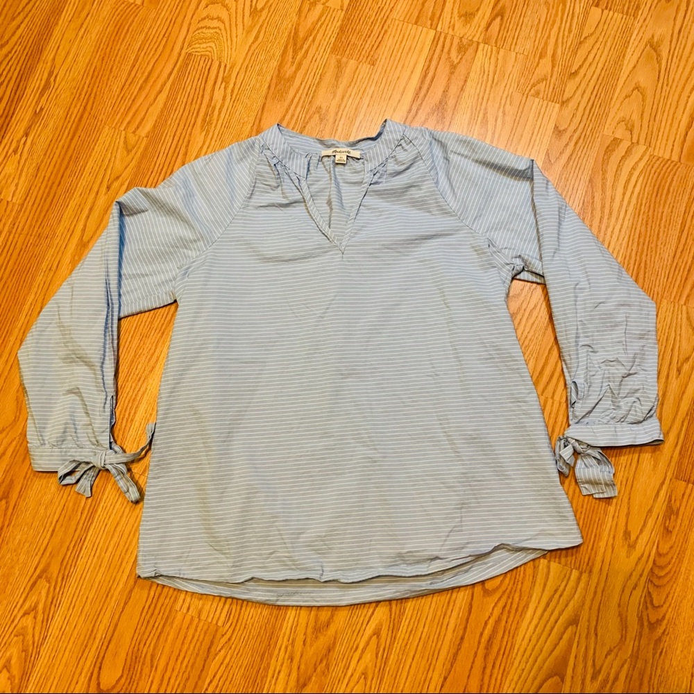 MADEWELL Striped Tie Sleeve Popover Top Size XS - Picture 2 of 6